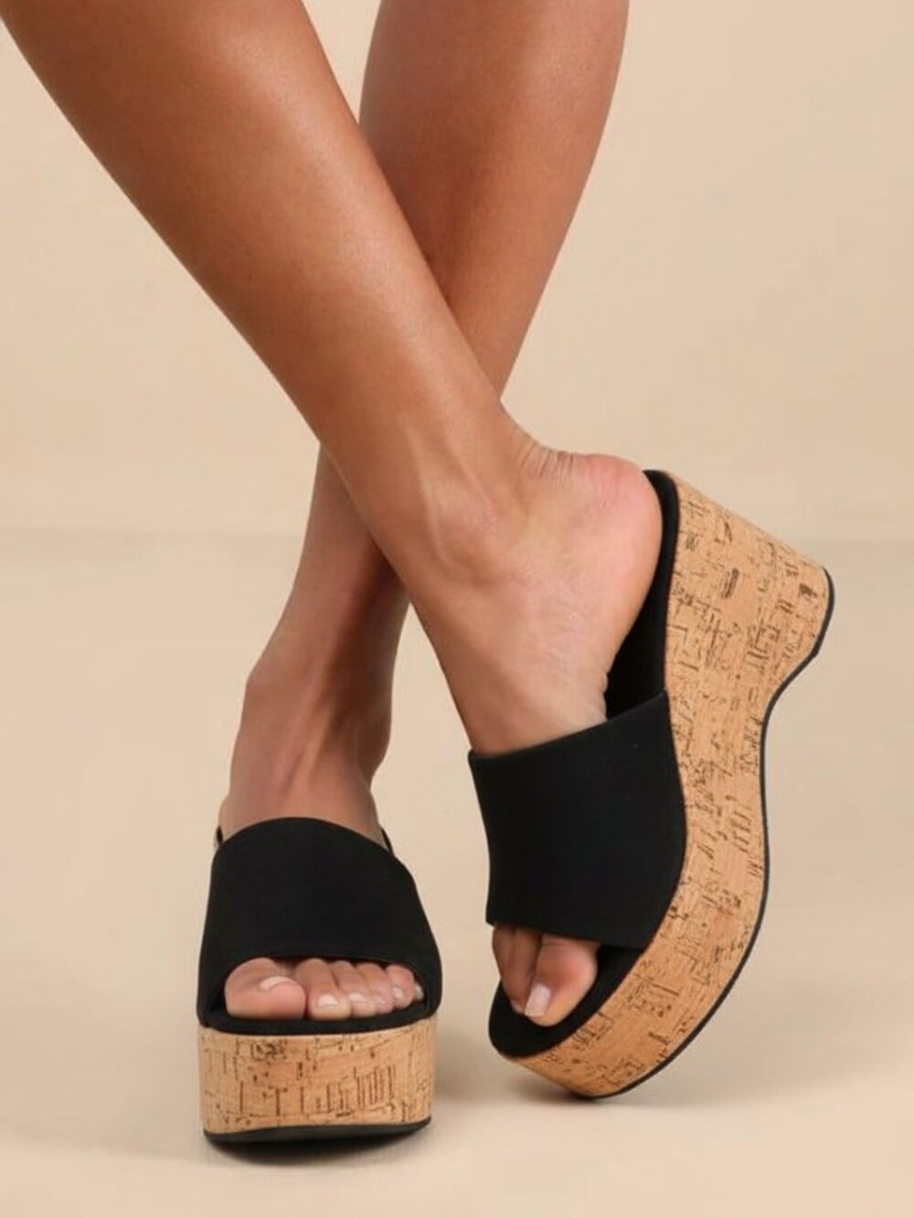 Women's Platform Wedge Slide Sandals Open Toe Slip On Cork Heel Casual Summer